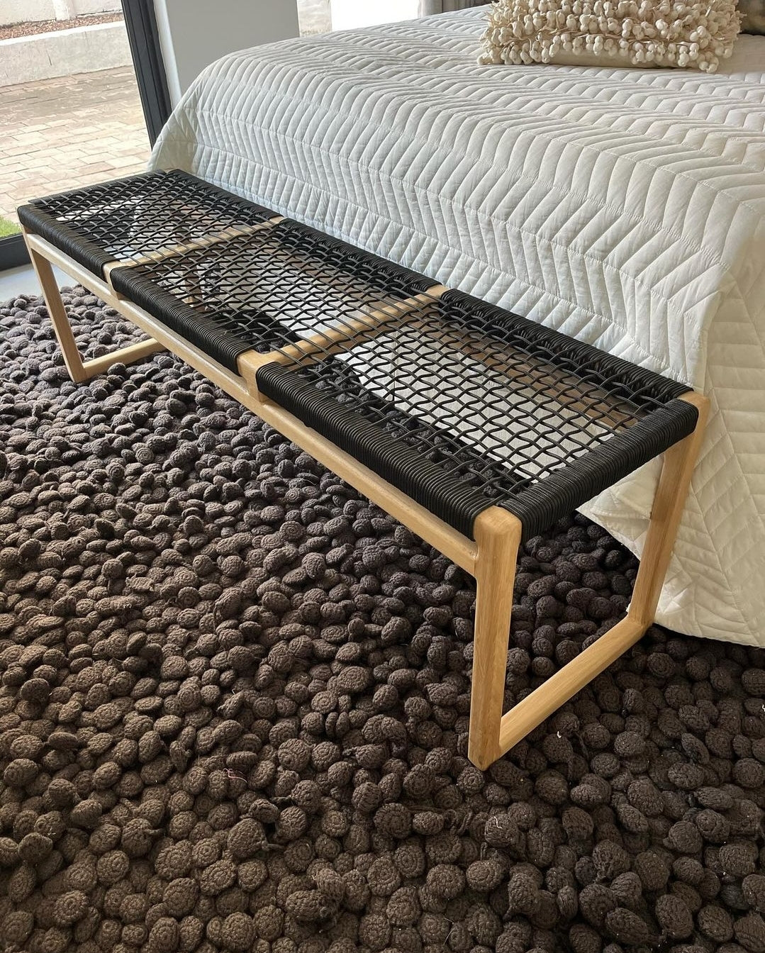 Woven Bench on Wood Frame