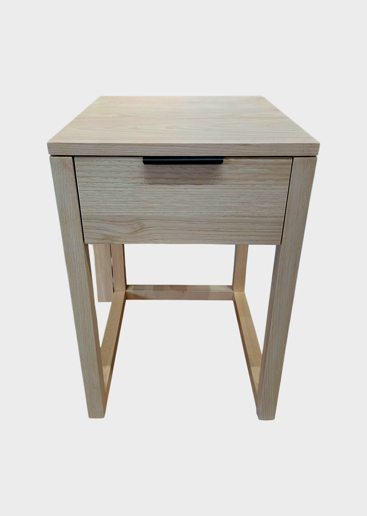 Bedside Table Solid Wood Single Drawer Black Handle