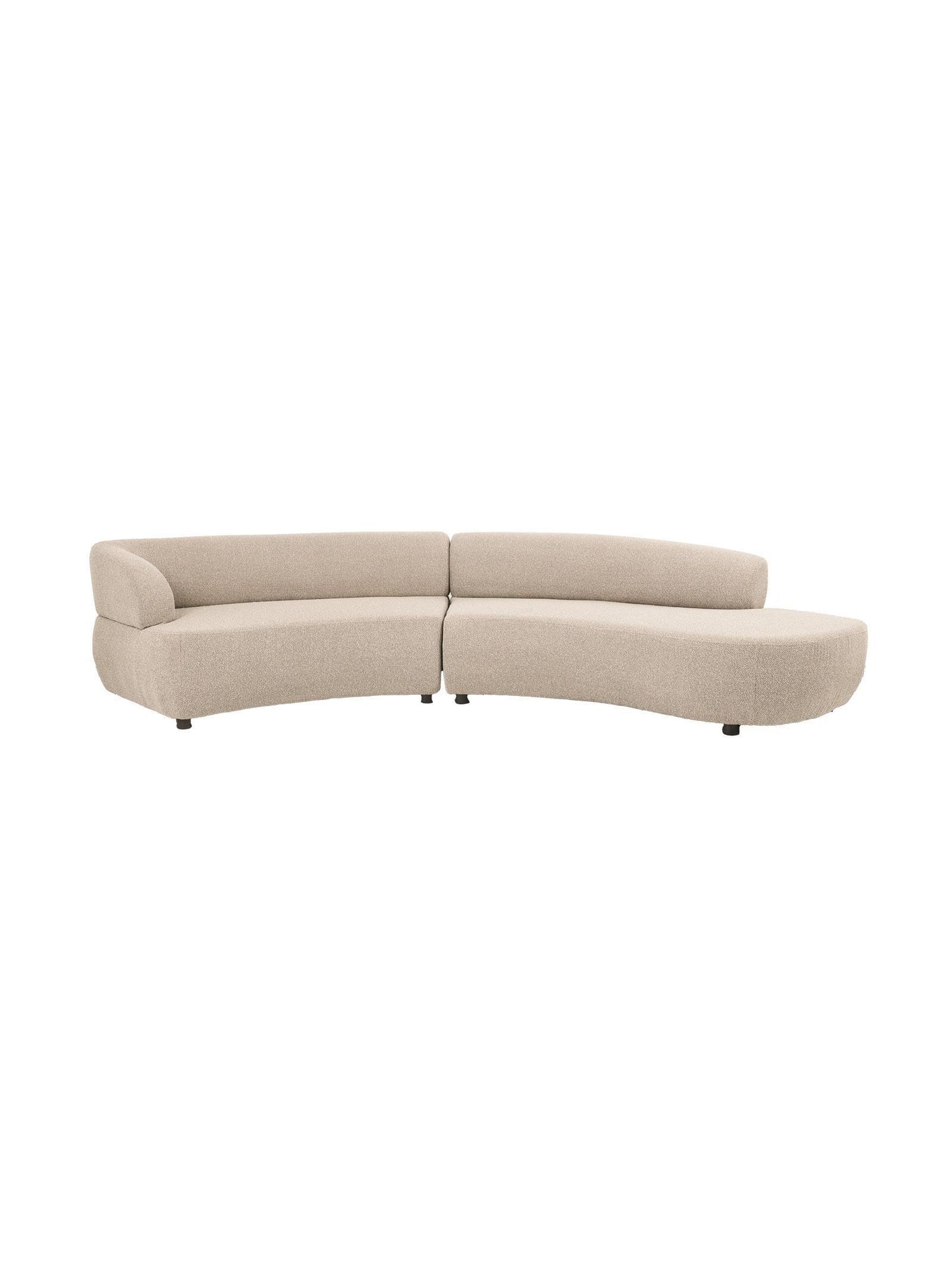 Beige curved sectional sofa on a white background