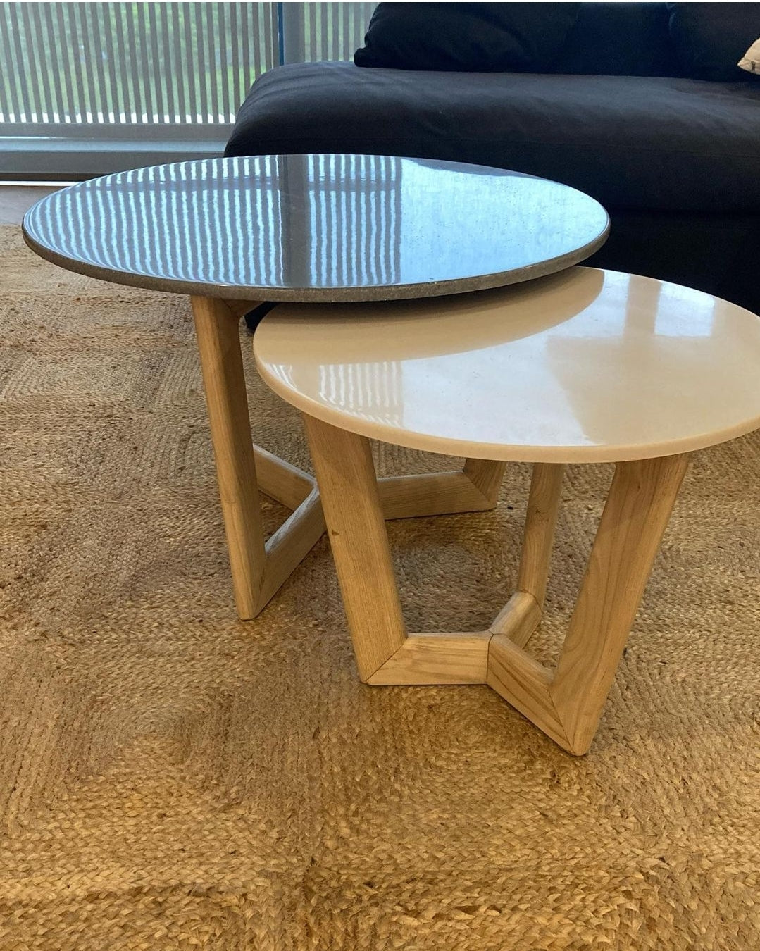 Coffee Table 8 - Nested Wishbone Solid Wood with Stone or Wood tops