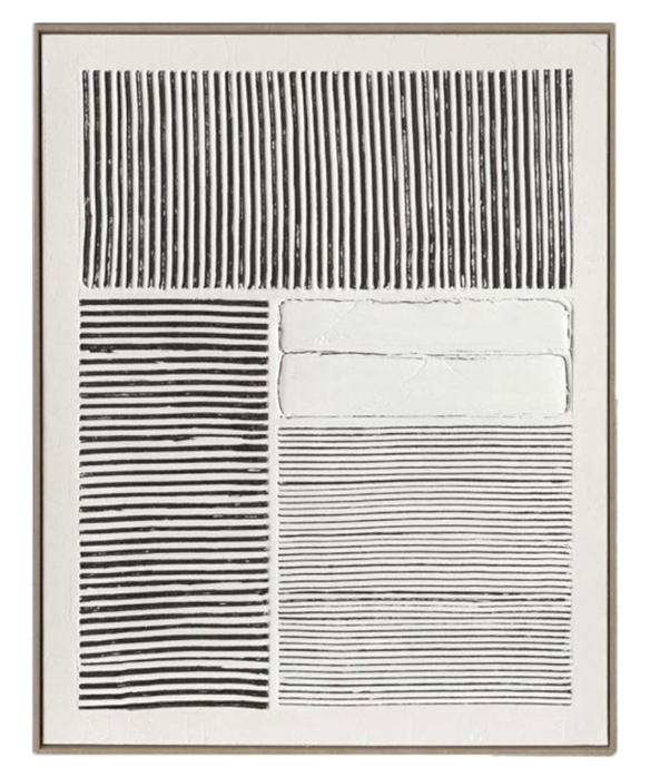 Framed Abstract Oil on Canvas – Textured Line Composition