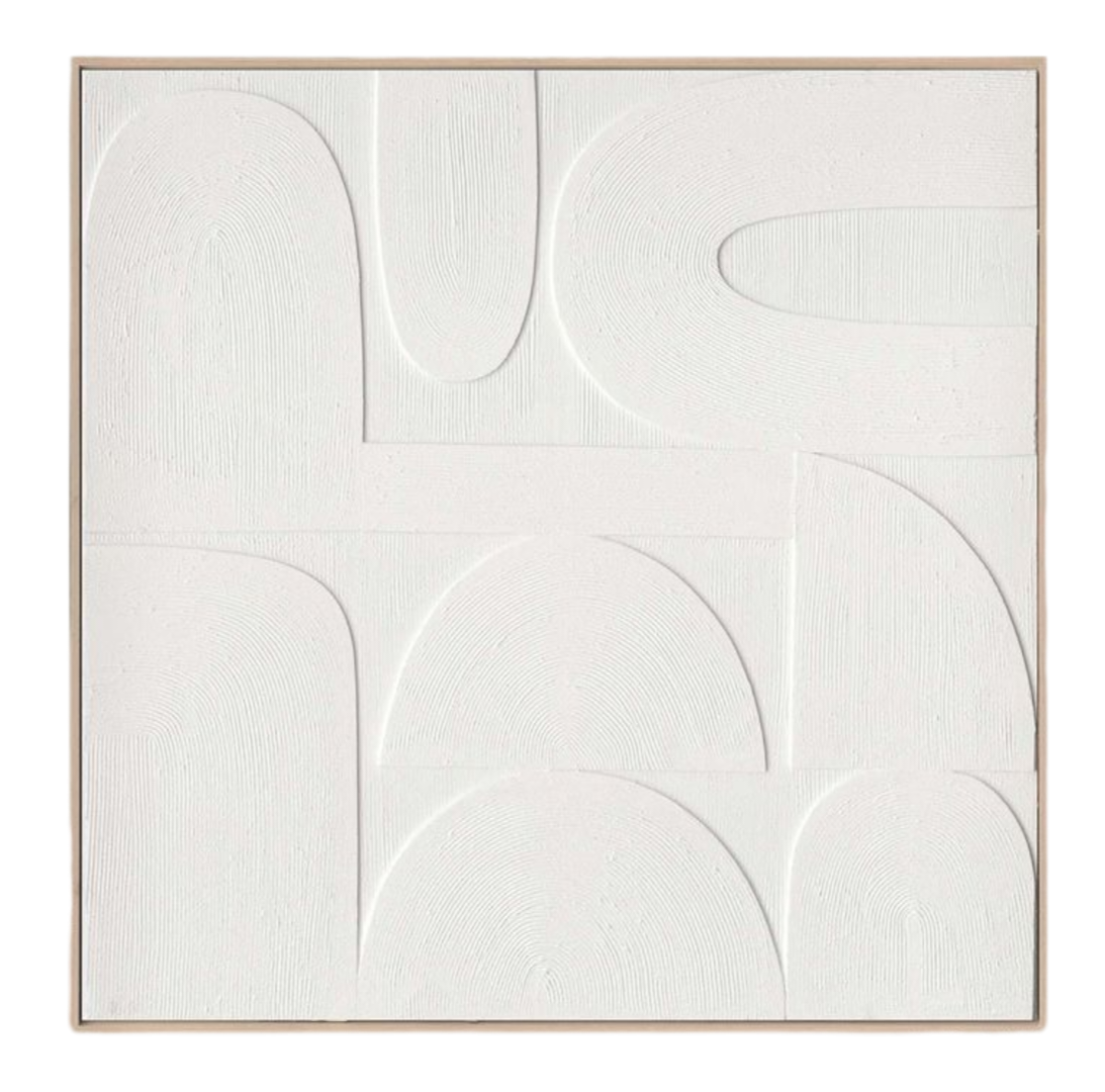 Framed Abstract Oil on Canvas – White Geometric Forms
