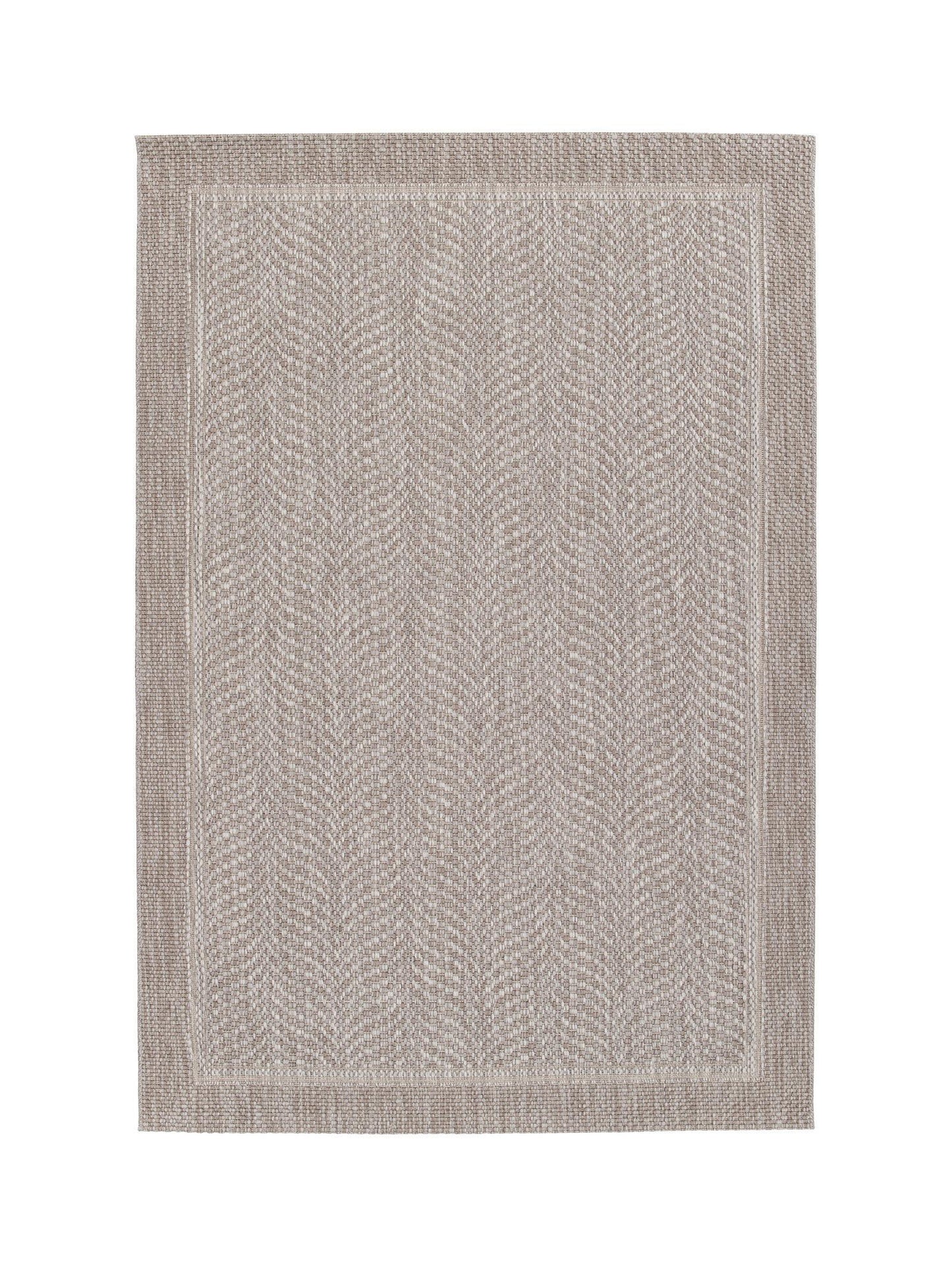 Textured area rug with a geometric pattern on a white background