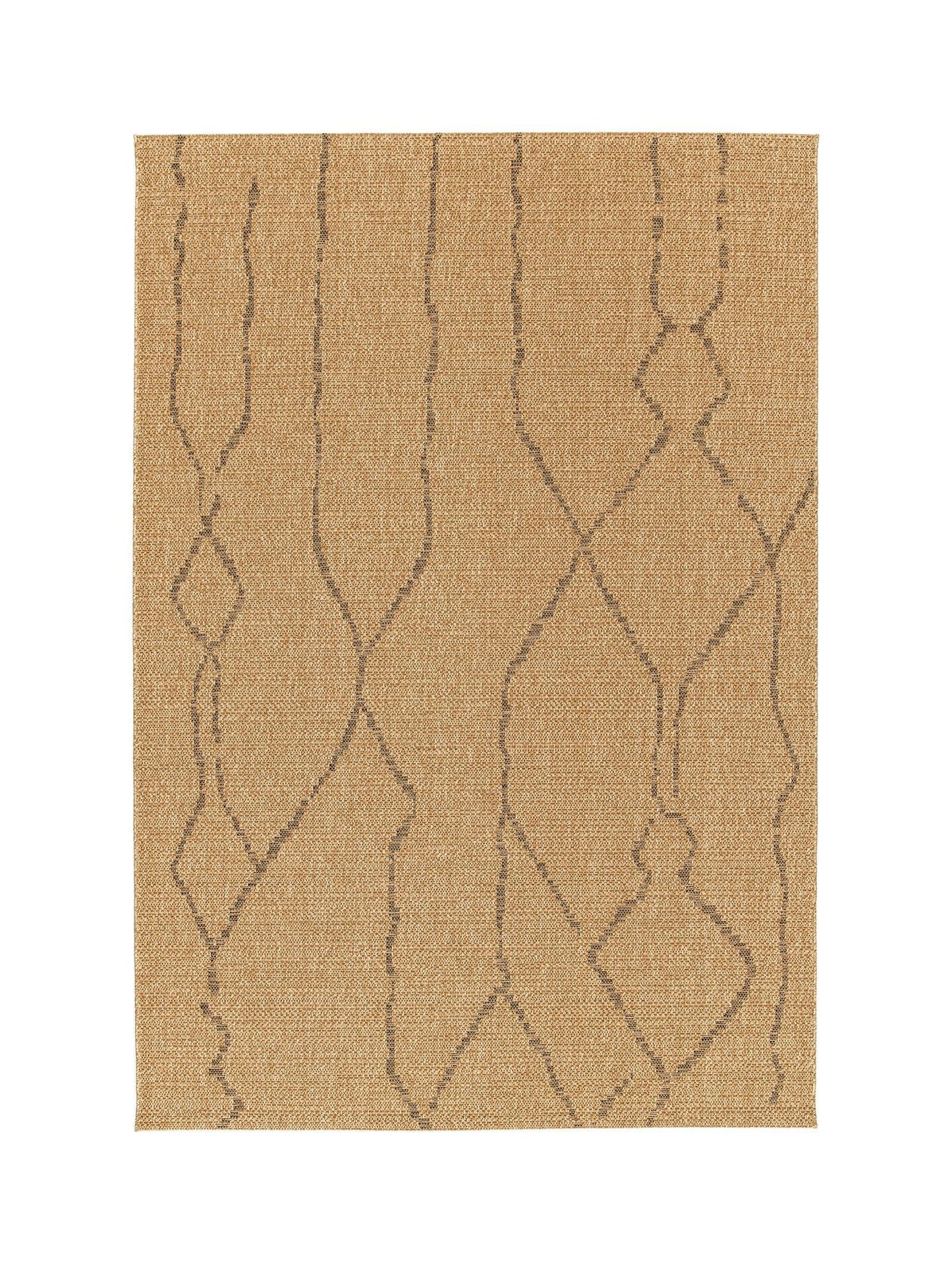 Beige rug with a geometric pattern on a white background