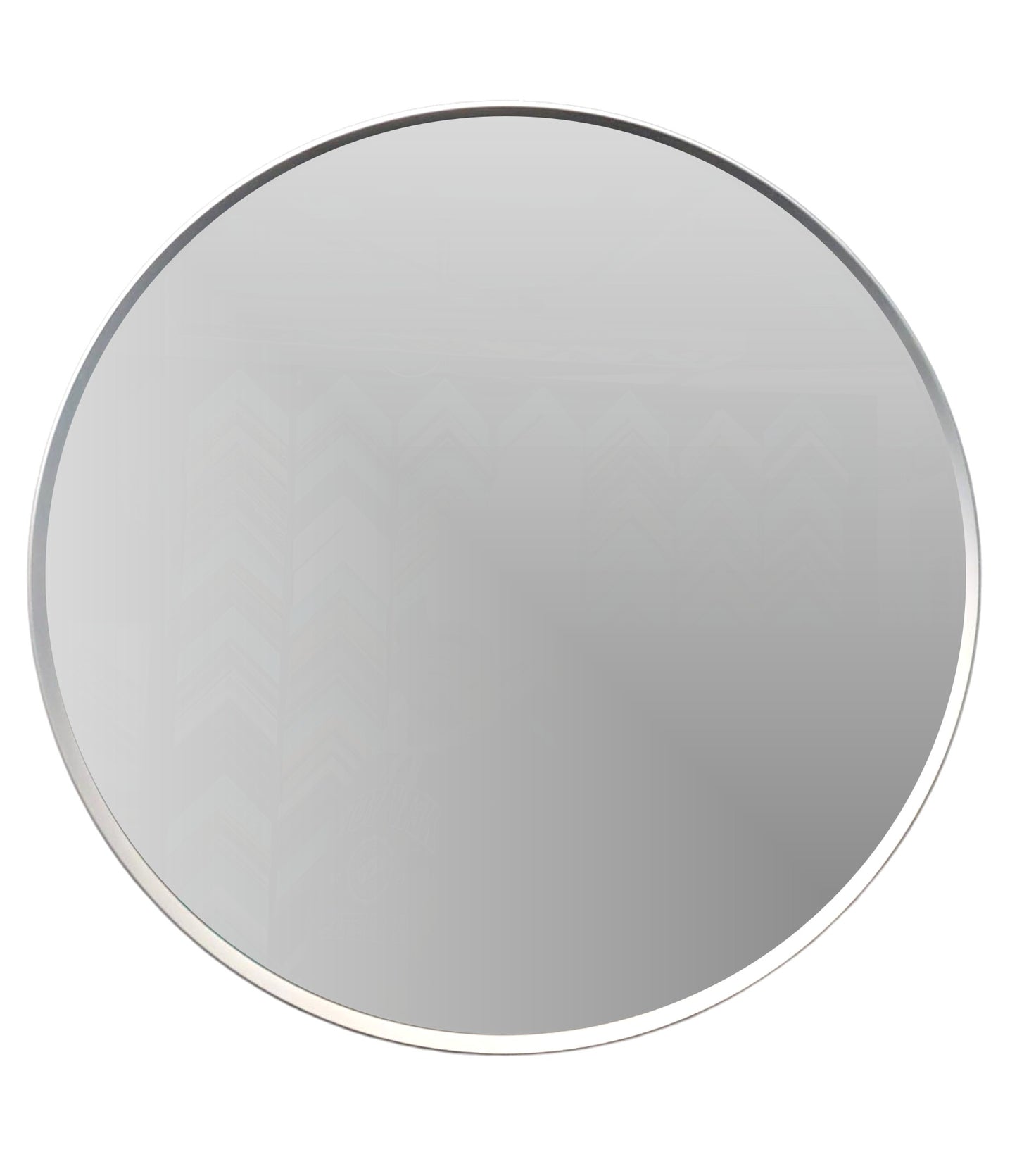 Round mirror with a black frame on a white background