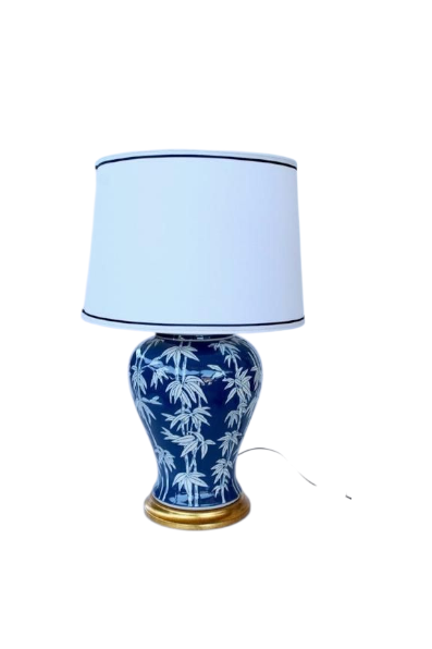 Ceramic Table Lamp: Blue Bamboo lamp base