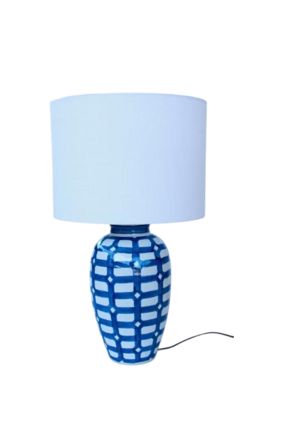 Ceramic Table Lamp: Blue and white checkered lamp base