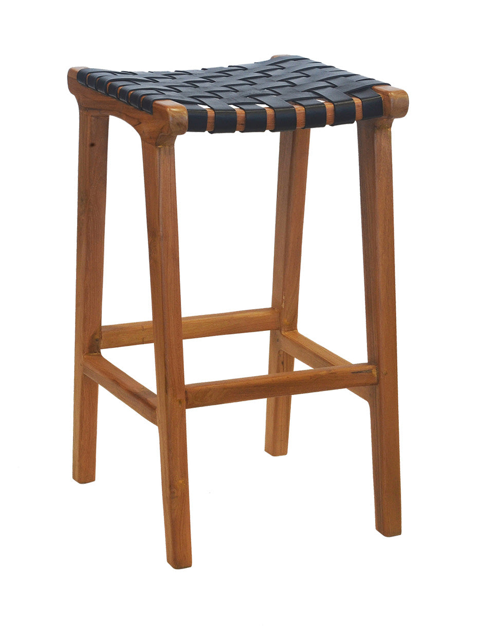 Teak Counter Chair with Leather Strap Seat