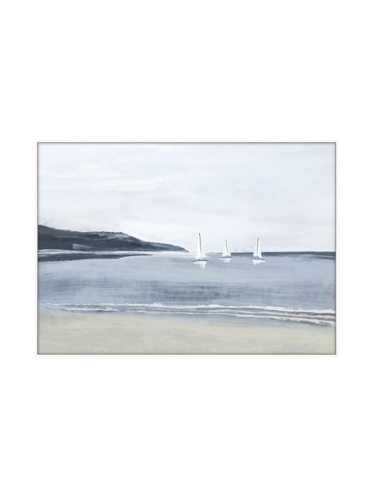 Coastal Sailboats Wall Art – Blue Seascape Beach Painting