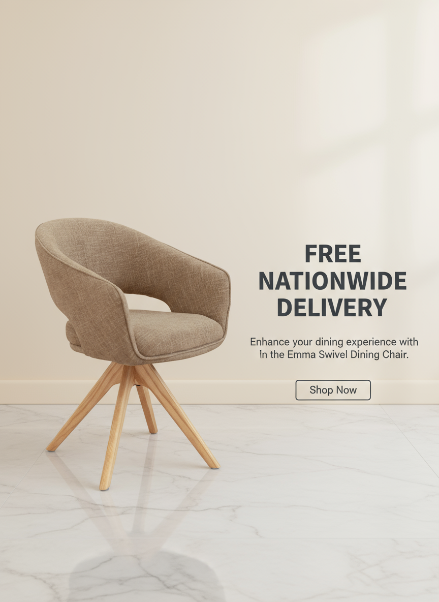 Emma Swivel Chair Free Delivery Solid Oak Dining Chair, Comfortable Dining Chair, Rotating Dining Chair, Luxury Dining Furniture,Contemporary Dining Chair, Swivel Upholstered Chair, Elegant Dining Room Seating, Modern Home Décor South Africa, Handcrafted Furniture, Premium Fabric Upholstery