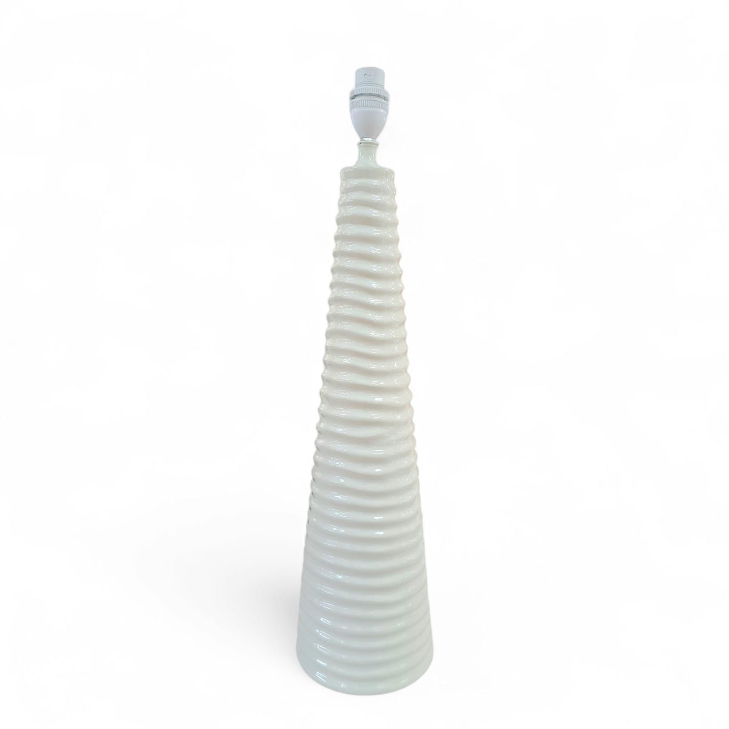 Tapered ceramic vase with ribbed texture on a white background