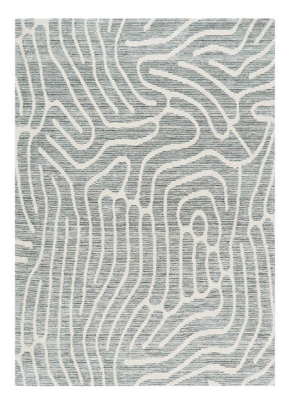 Gray and white patterned rug