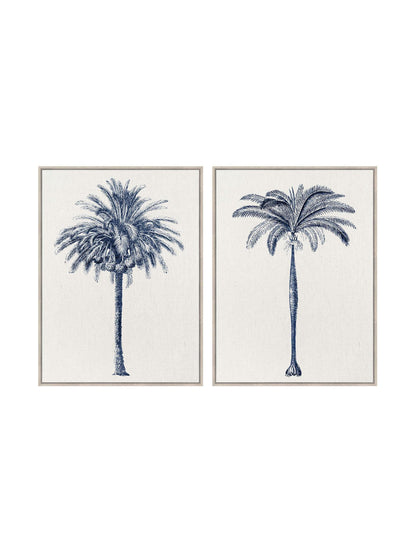 Two framed illustrations of palm trees on a white background