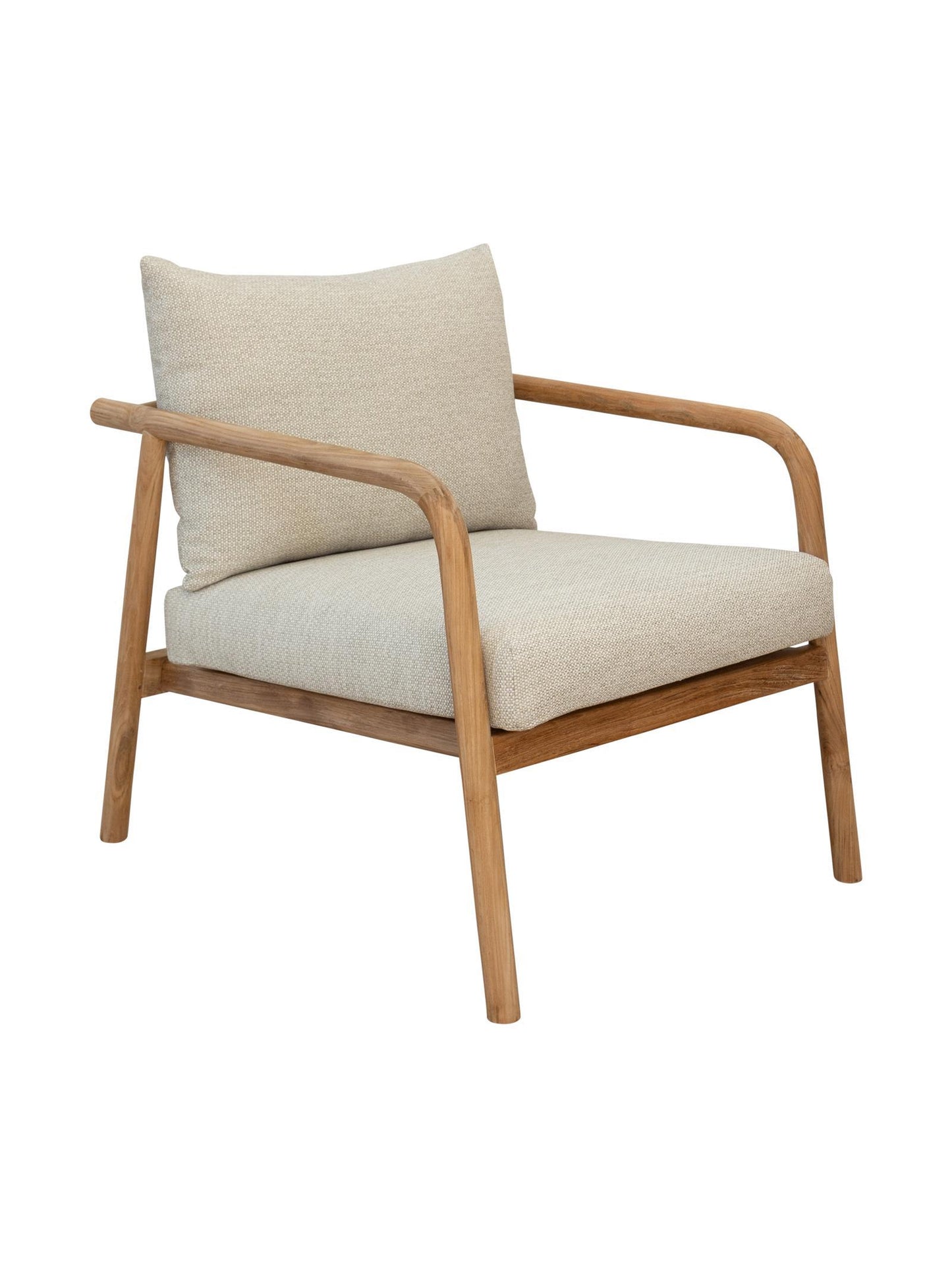 Beige armchair with wooden frame on a white background