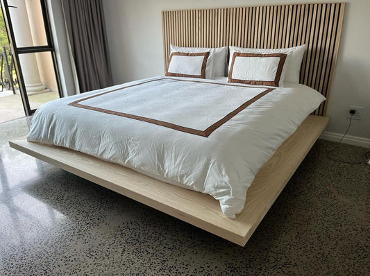 Modern Wooden Bed Base with Cladded Wood Headboard