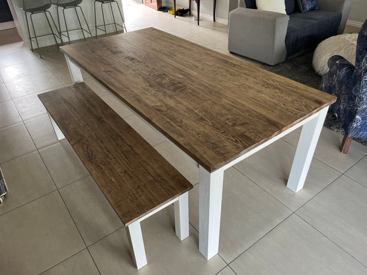 Solid wood dining table with bench