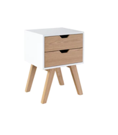 bedside table 2 drawers white on oak