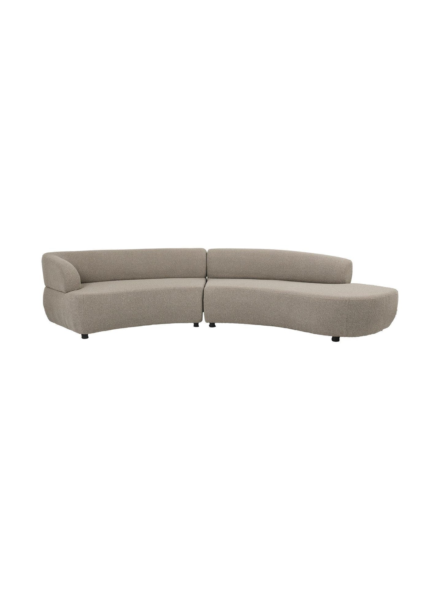 Beige curved sectional sofa on a white background