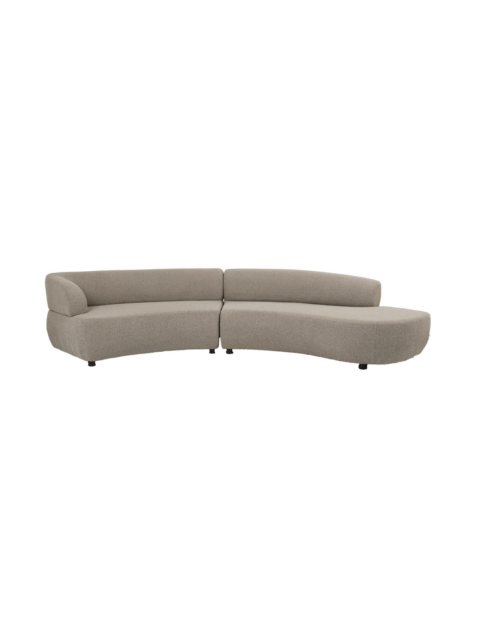 Beige curved sectional sofa on a white background