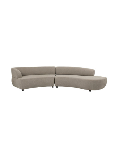 Beige curved sectional sofa on a white background