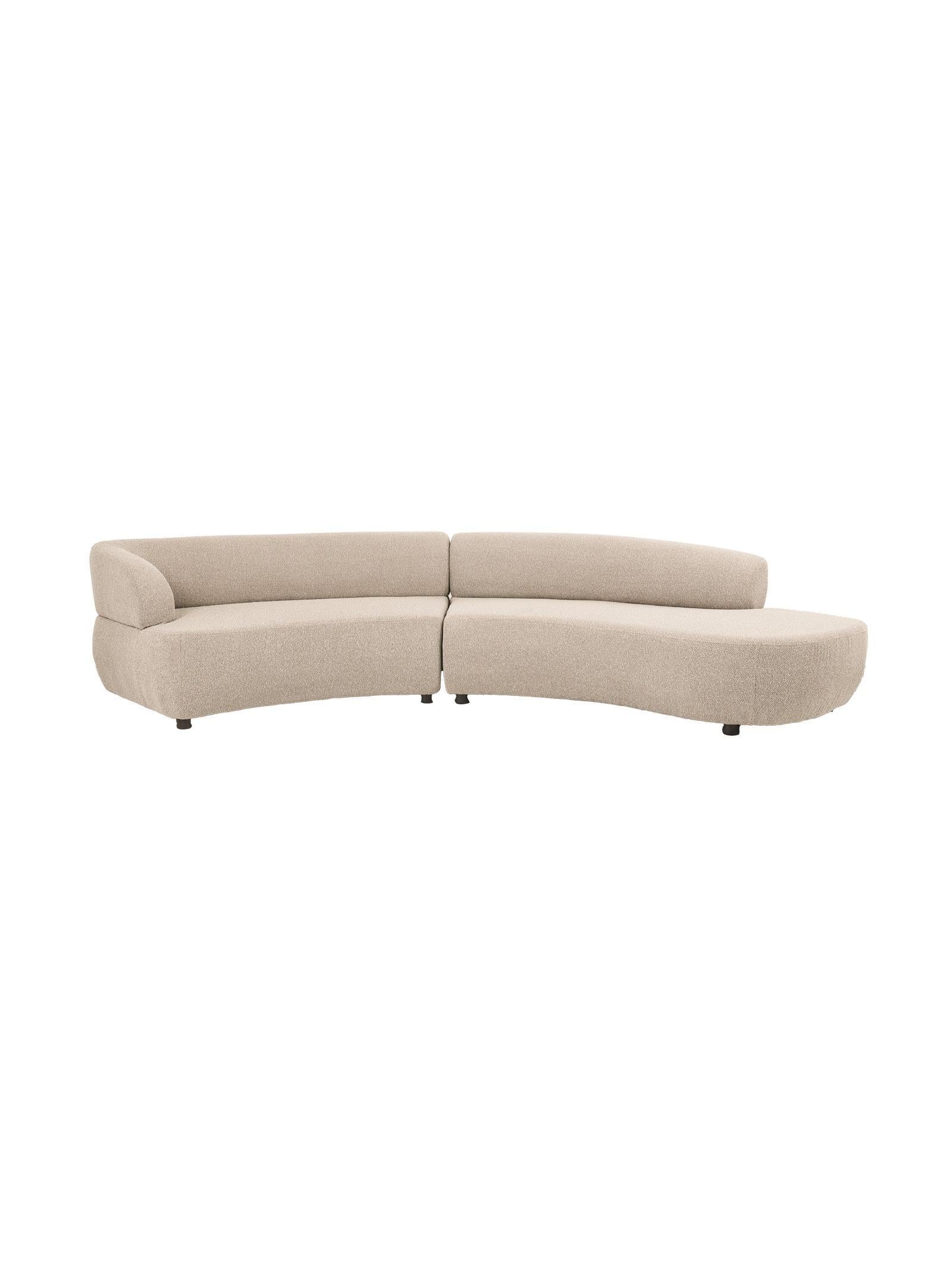 Beige curved sectional sofa on a white background