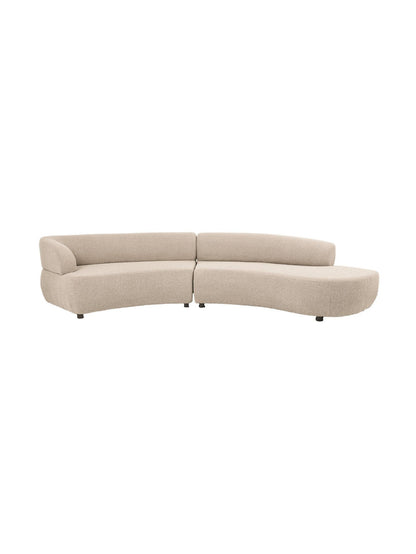 Beige curved sectional sofa on a white background