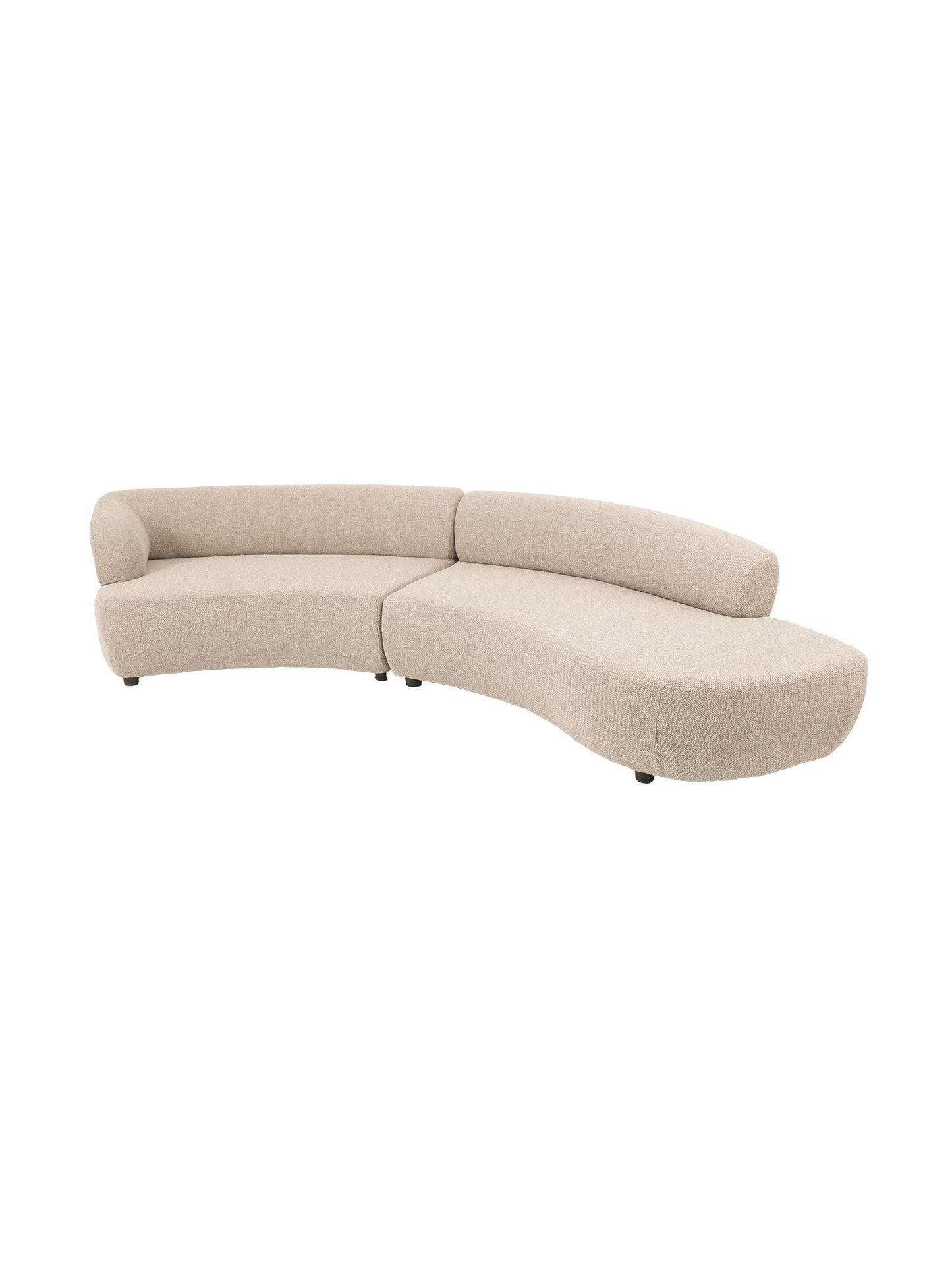 Beige curved sectional sofa on a white background