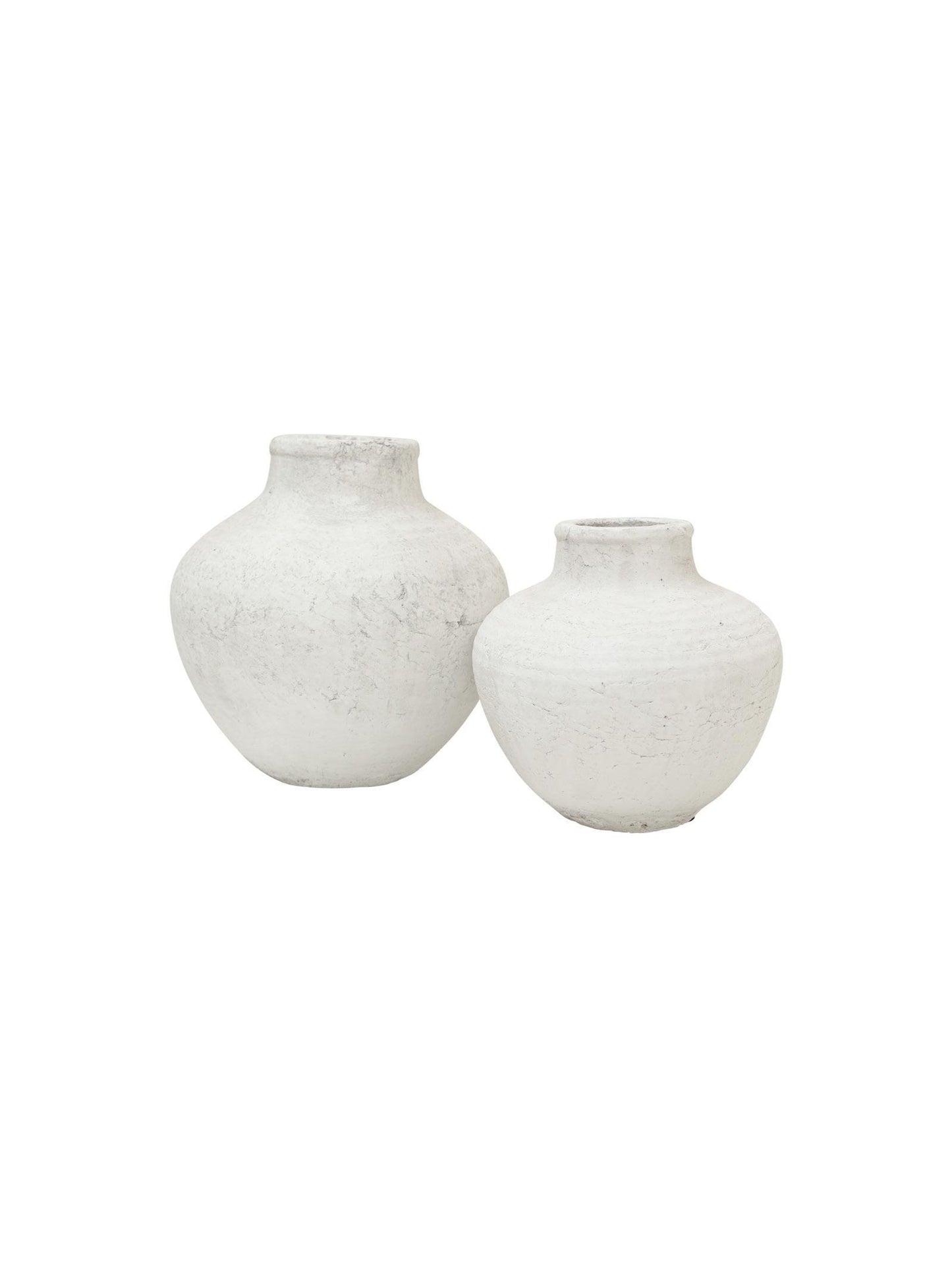 Two white textured vases on a white background