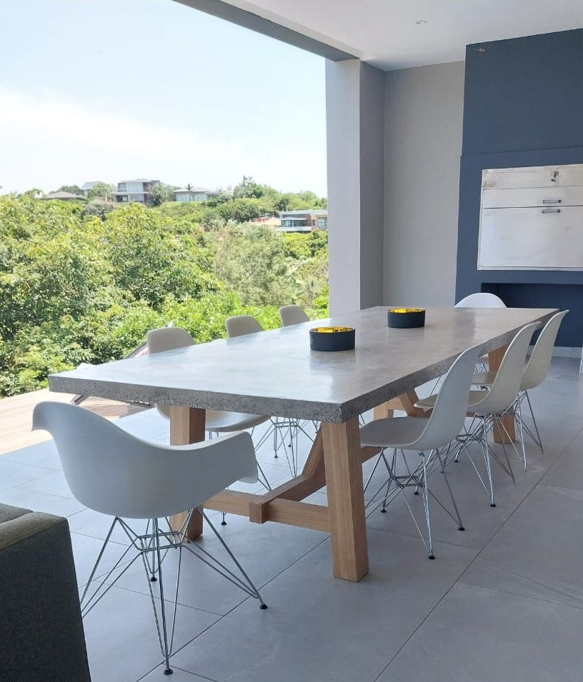 Concrete Table Top & Solid Oak Base Dining Table