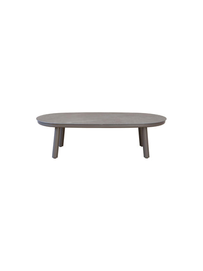 Round wooden coffee table on a white background