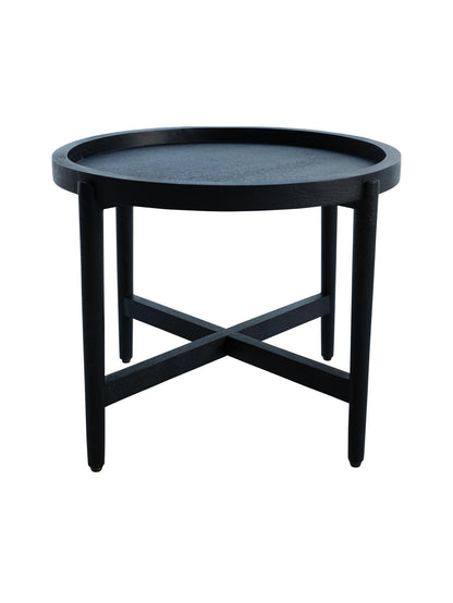 Black round side table on a white background