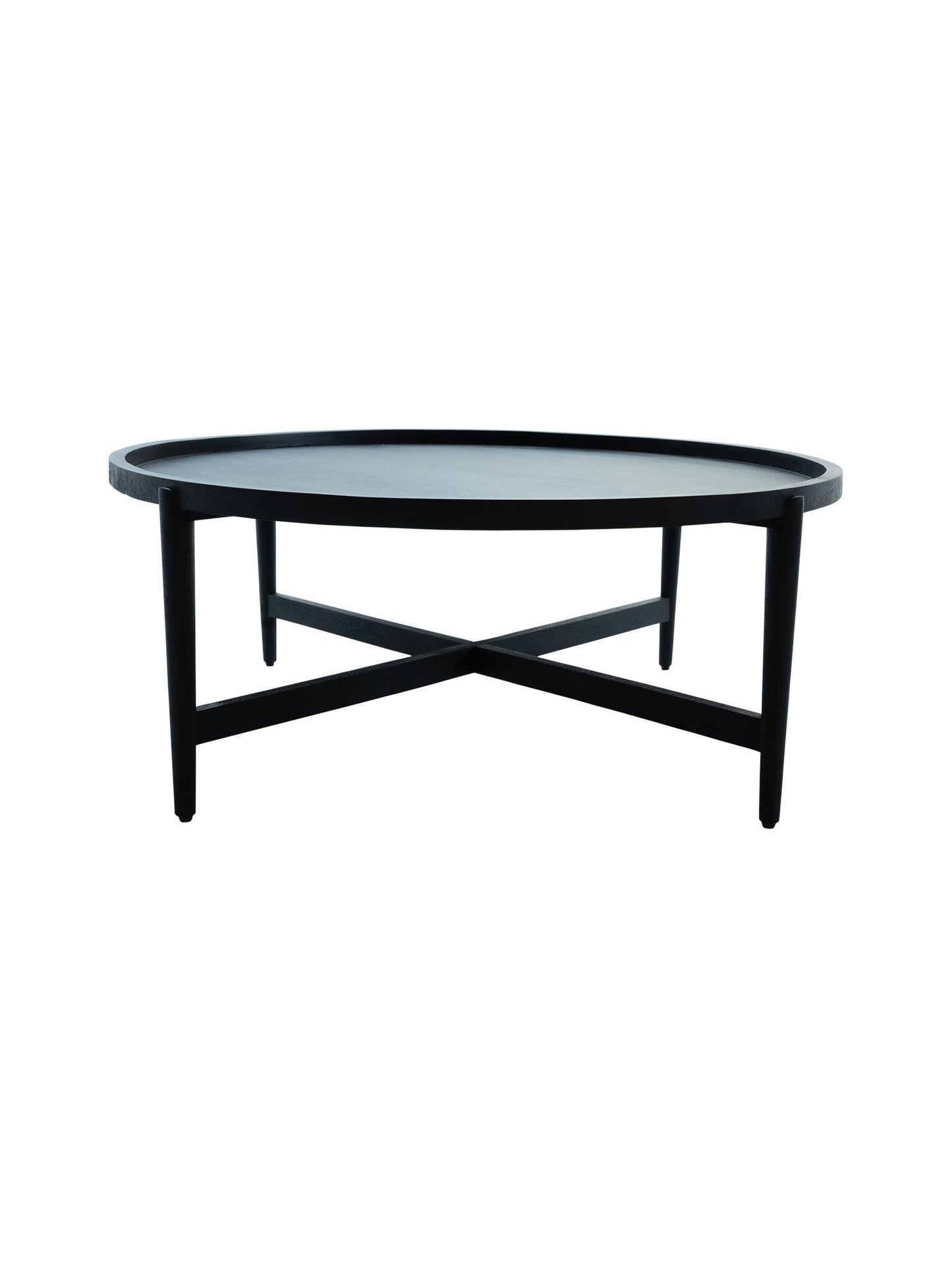 Black round coffee table on a white background