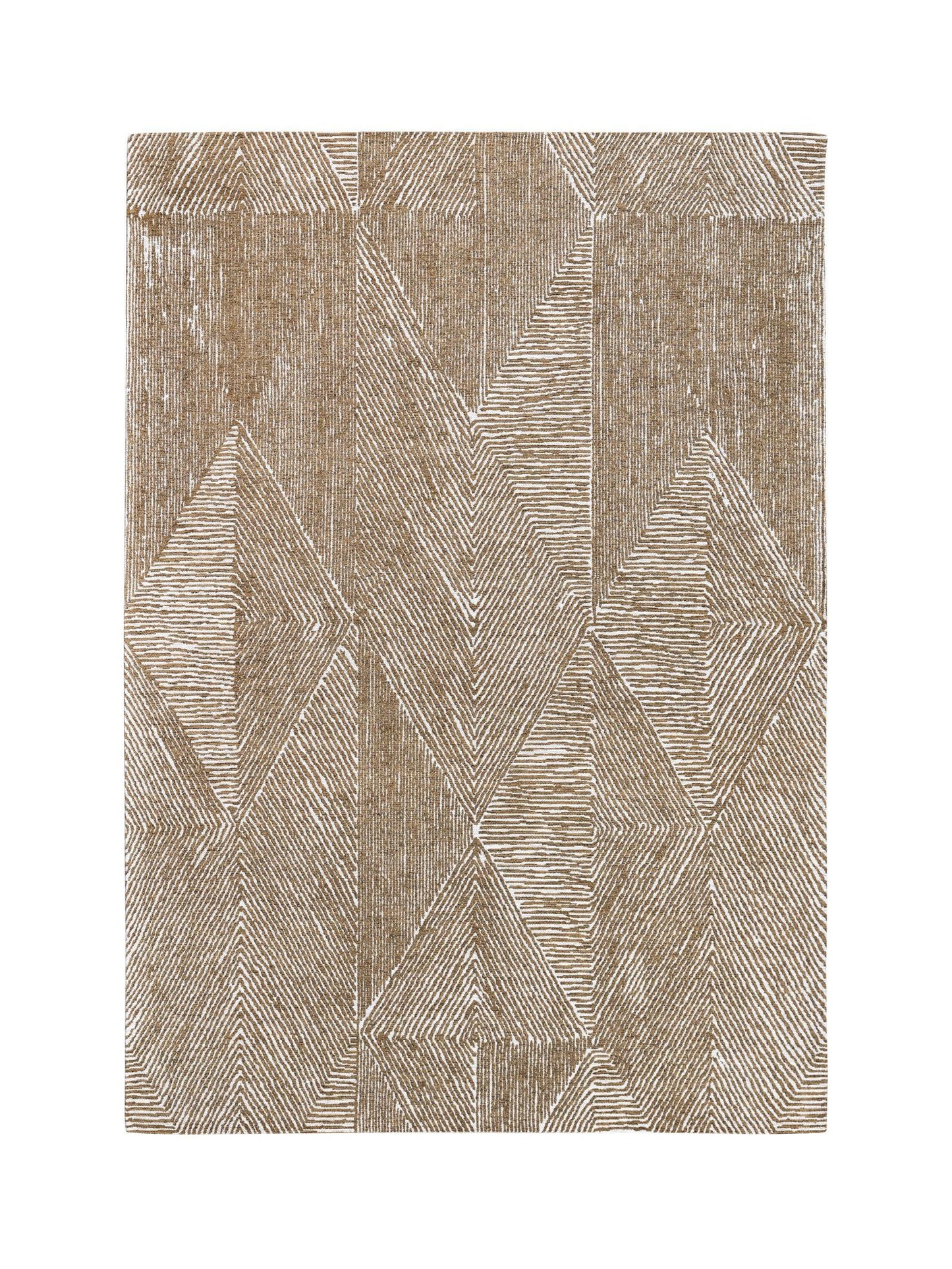 Textured area rug with geometric pattern on a white background
