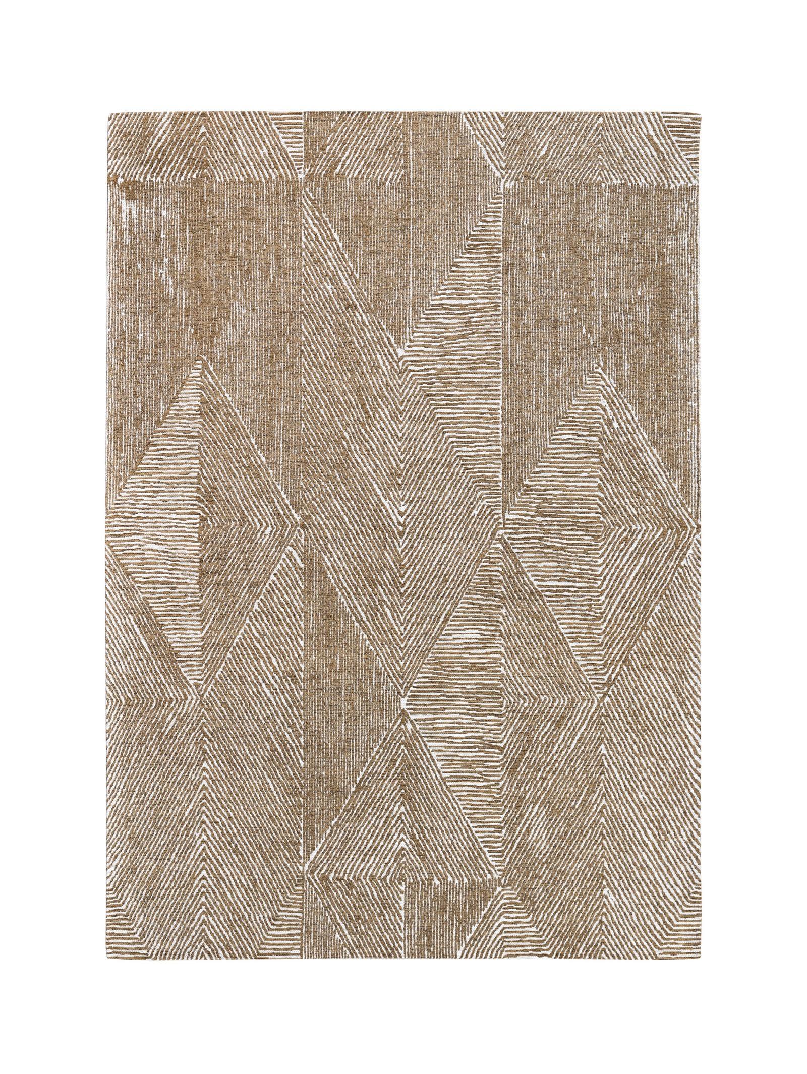 Textured area rug with geometric pattern on a white background