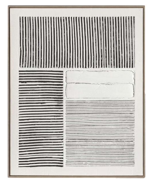 Framed Abstract Oil on Canvas – Textured Line Composition