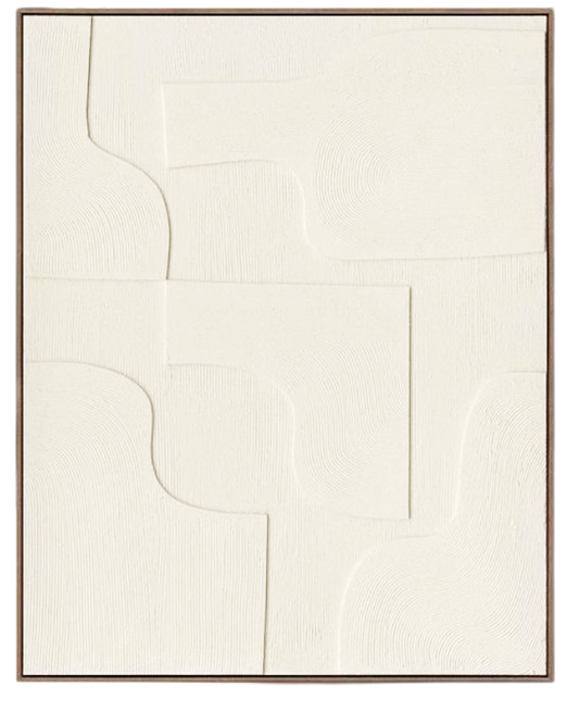 Framed Abstract Oil on Canvas – White Geometric Forms