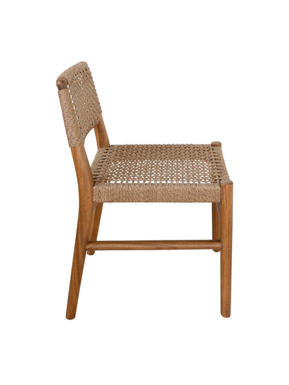 teak outdoor chair, UV-resistant rope, patio furniture, Greenhaus, Goa Teak Side Chair with solid teak frame and woven rope seat

Outdoor teak chair with UV-resistant rope and natural wood finish

Close-up of Goa Teak Chair showing rope weave and teak texture

Handcrafted teak side chair with weather-proof rope backrest

Solid teak outdoor chair featuring curved rope seat and back

Goa Teak Chair detail showing smooth finish and durable joinery

Modern teak side chair with dark rope accents – Greenhaus Outd