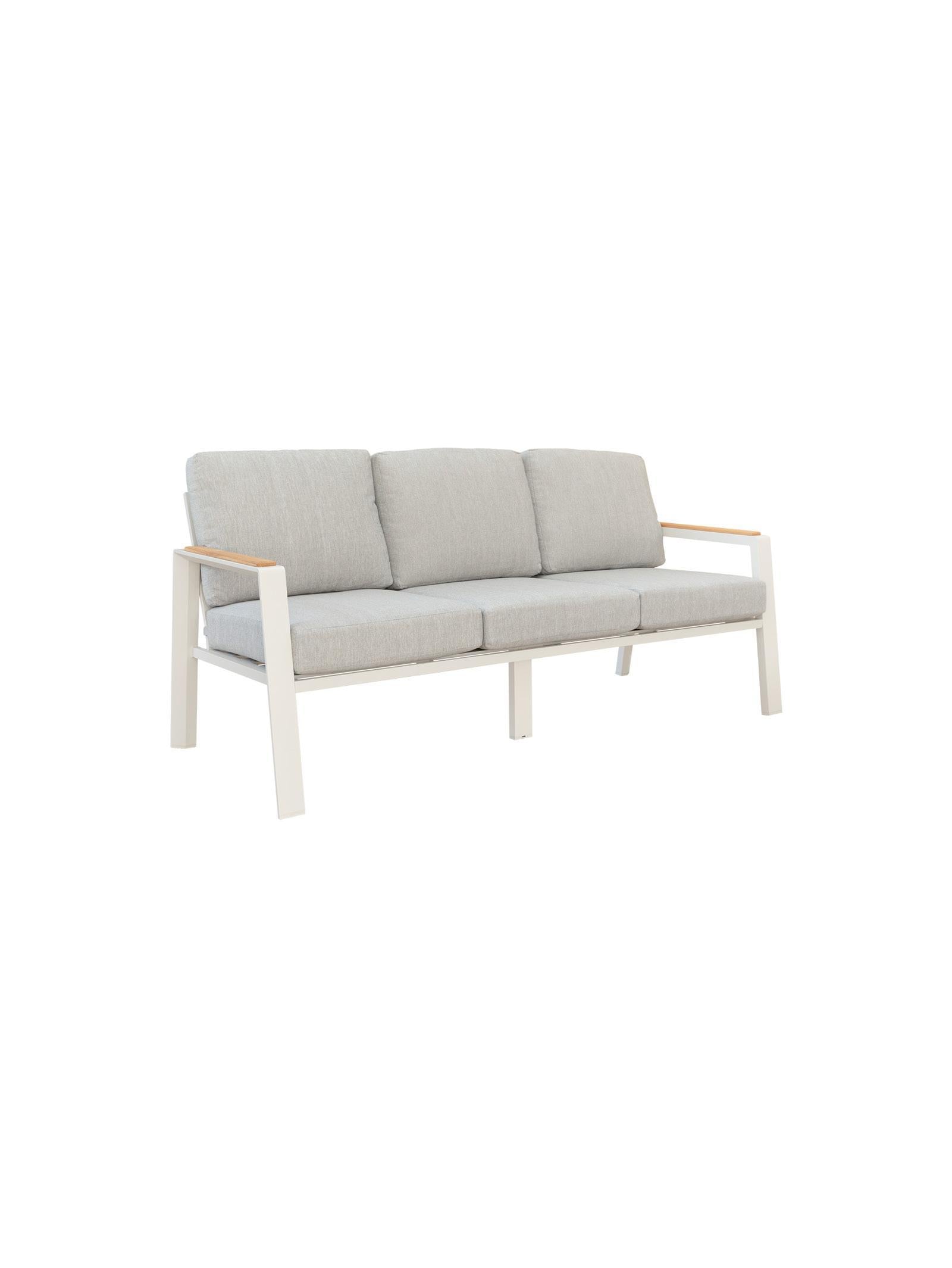 Gray sofa with wooden frame on a white background