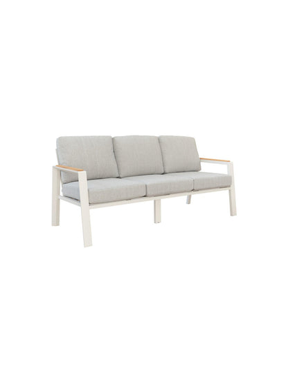 Gray sofa with wooden frame on a white background
