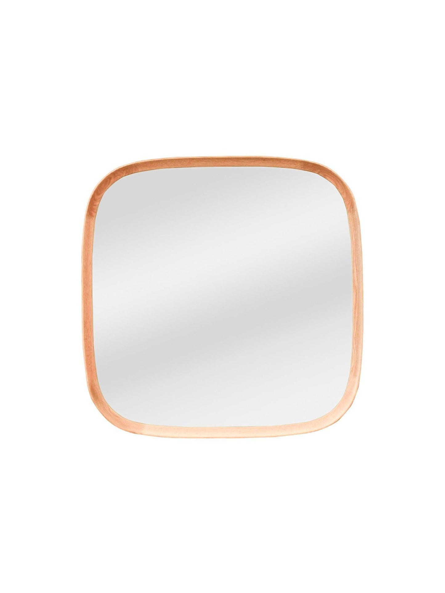 Square mirror with a wooden frame on a white background