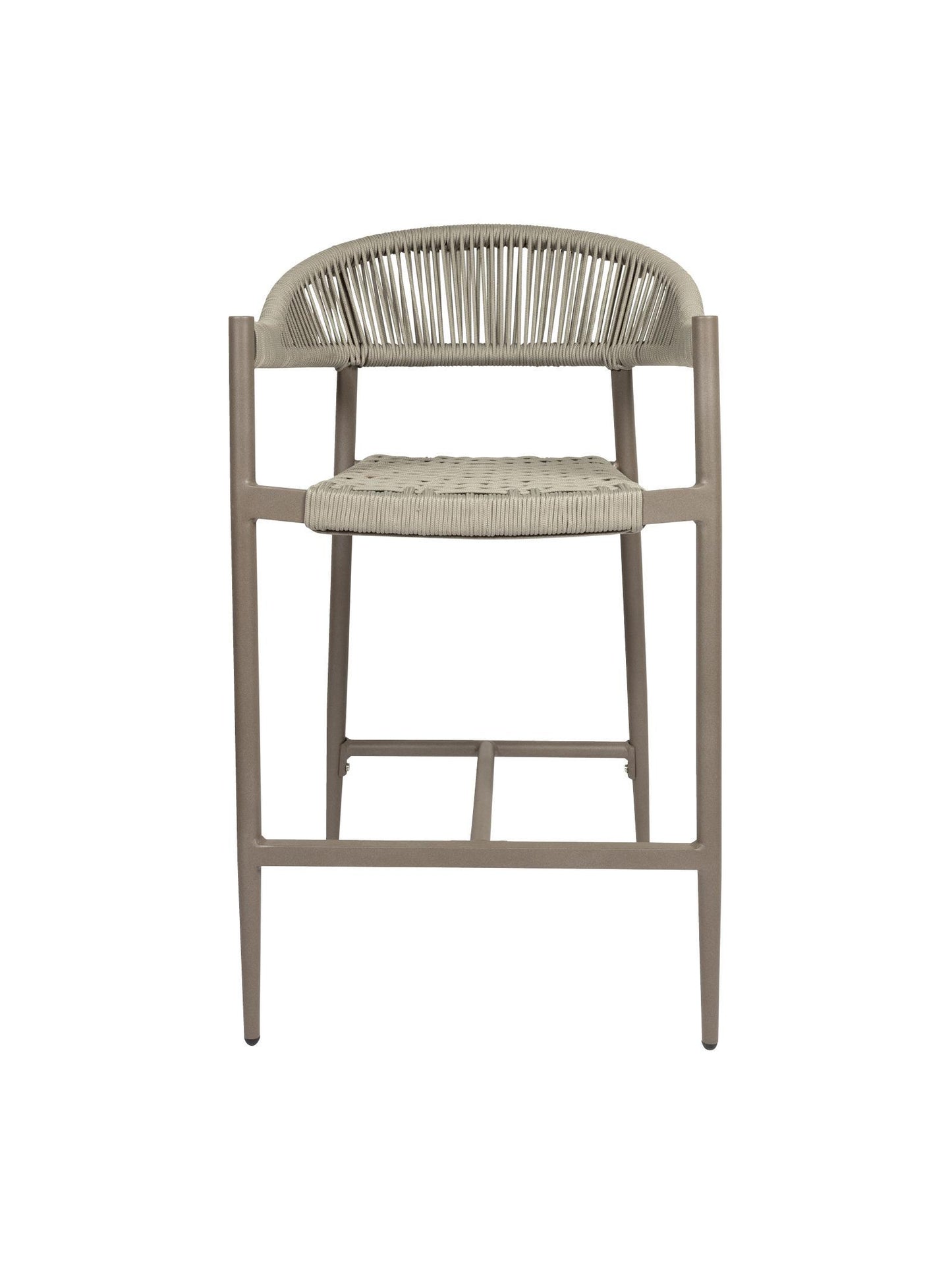 Iona Outdoor Counter Chair with aluminium frame and woven UV-resistant rope seat on patio

Close-up of Iona counter chair showing detailed rope weave and metal frame

Pair of Iona outdoor counter chairs at outdoor kitchen counter or bar area

Iona Outdoor Counter Chair styled on deck with scenic outdoor backdrop

Back view of Iona counter chair highlighting UV-resistant rope backrest design

Iona counter chair from the Iona outdoor furniture collection with matching pieces