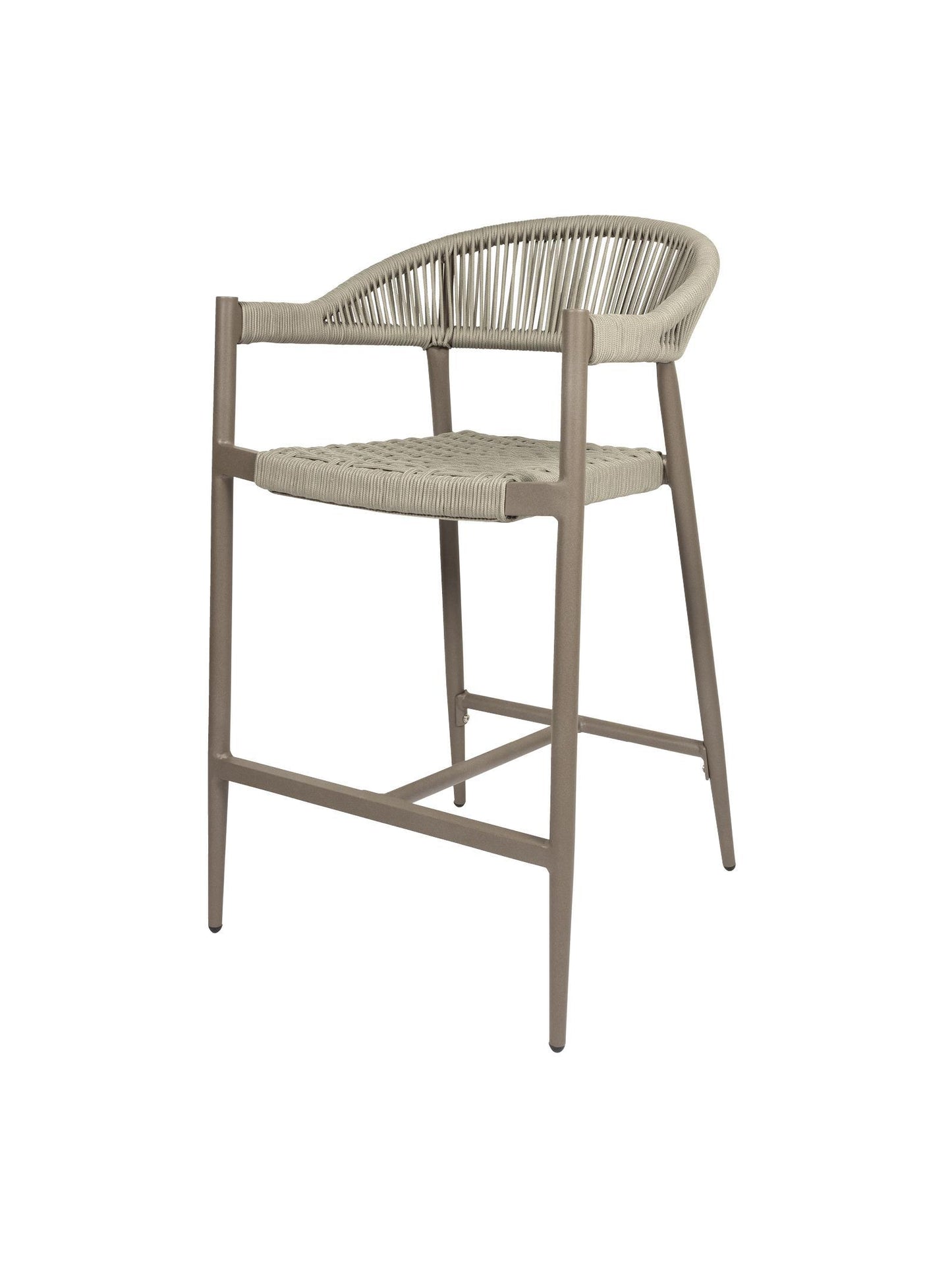 Iona Outdoor Counter Chair with aluminium frame and woven UV-resistant rope seat on patio

Close-up of Iona counter chair showing detailed rope weave and metal frame

Pair of Iona outdoor counter chairs at outdoor kitchen counter or bar area

Iona Outdoor Counter Chair styled on deck with scenic outdoor backdrop

Back view of Iona counter chair highlighting UV-resistant rope backrest design

Iona counter chair from the Iona outdoor furniture collection with matching pieces