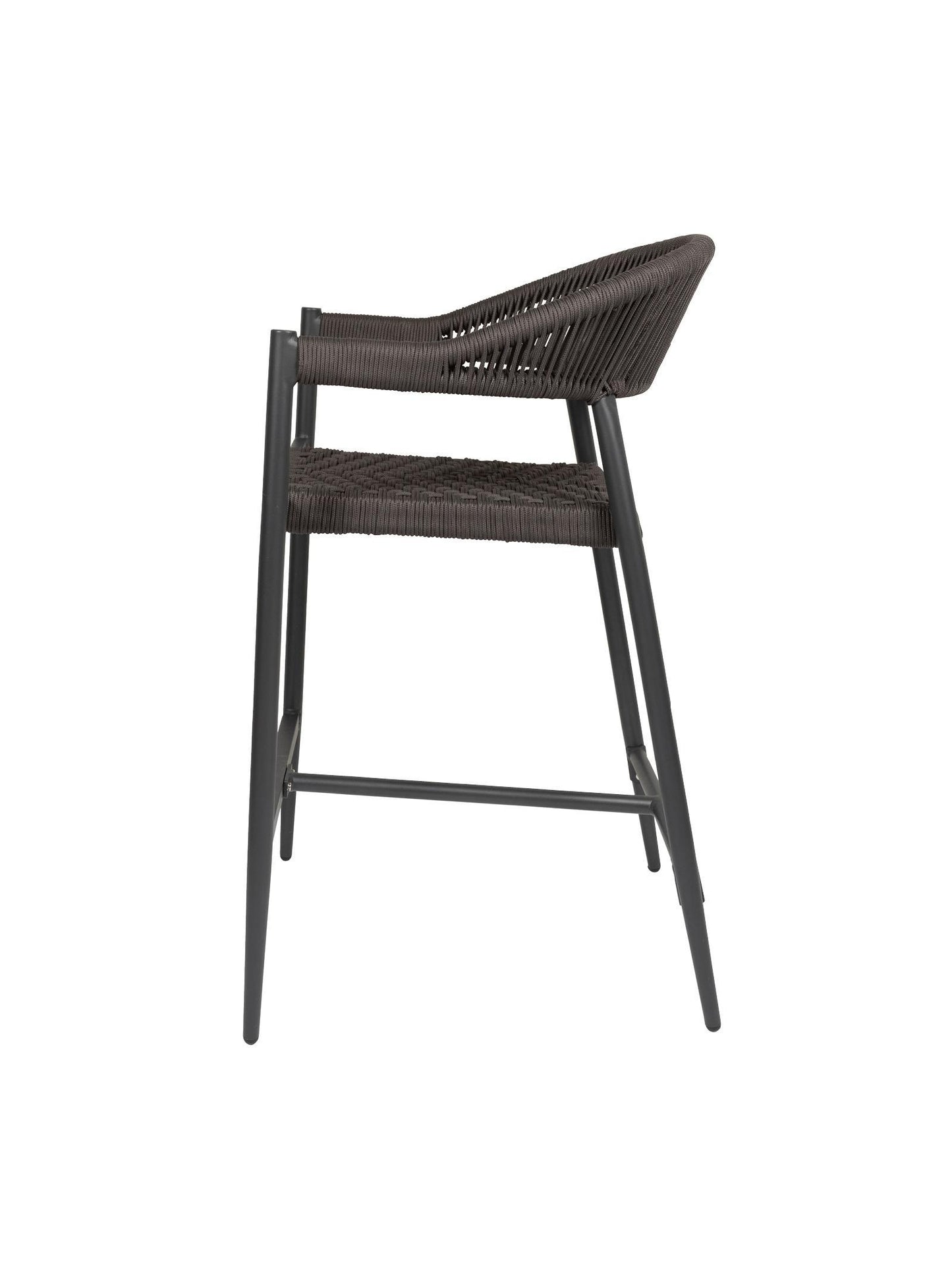 Iona Outdoor Counter Chair with aluminium frame and woven UV-resistant rope seat on patio

Close-up of Iona counter chair showing detailed rope weave and metal frame

Pair of Iona outdoor counter chairs at outdoor kitchen counter or bar area

Iona Outdoor Counter Chair styled on deck with scenic outdoor backdrop

Back view of Iona counter chair highlighting UV-resistant rope backrest design

Iona counter chair from the Iona outdoor furniture collection with matching pieces