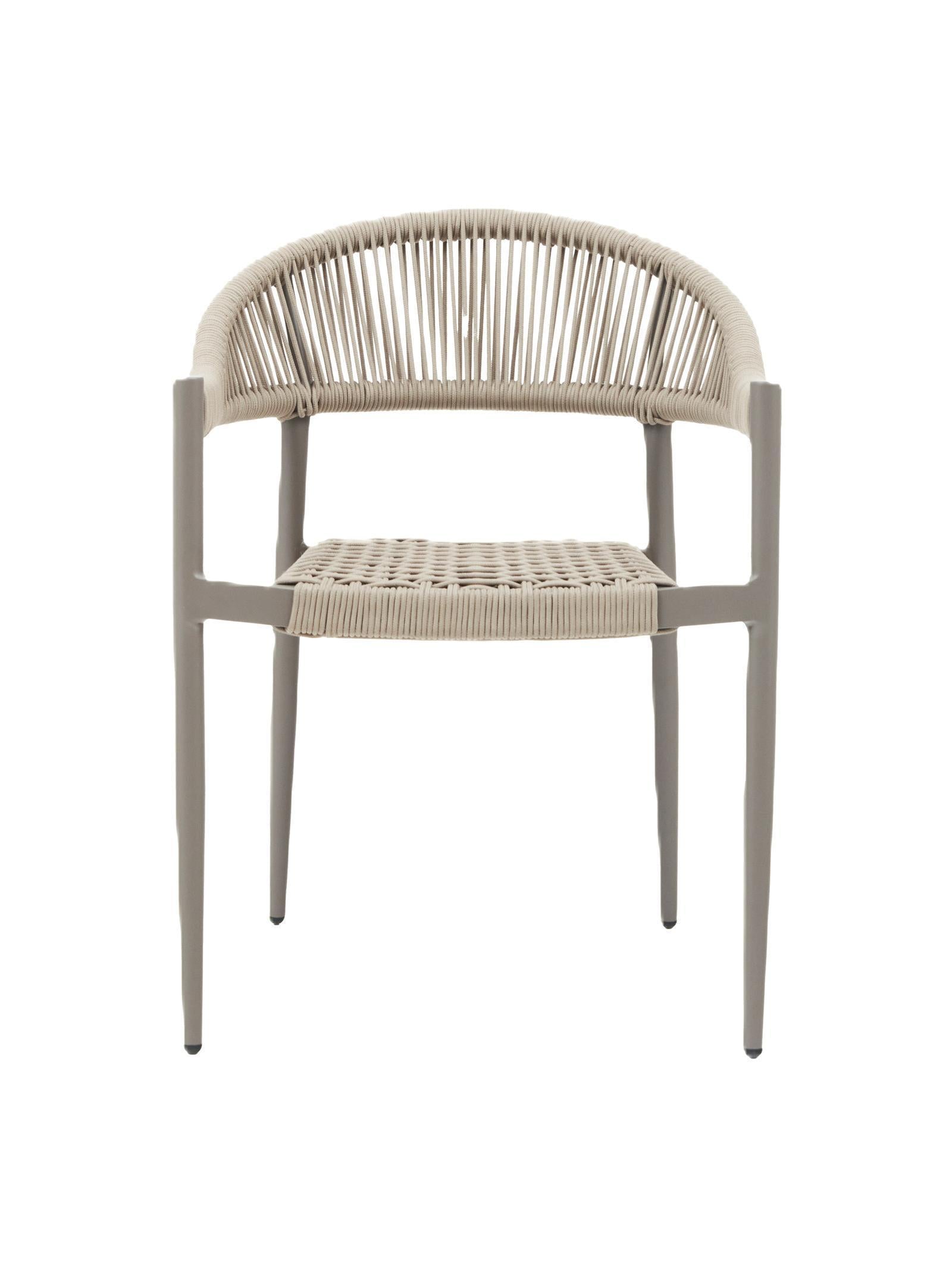 Iona Outdoor Dining Chair with aluminium frame and woven UV-resistant rope seat on patio dining area

Close-up of Iona dining chair showing intricate rope weave and sturdy metal frame

Set of Iona outdoor dining chairs around outdoor dining table on deck

Iona Outdoor Dining Chair styled in garden or veranda dining setting

Back view of Iona dining chair highlighting UV-resistant rope backrest design

Iona dining chair from the Iona outdoor furniture collection with coordinating pieces