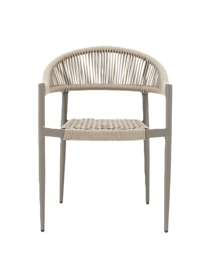 Iona Outdoor Dining Chair with aluminium frame and woven UV-resistant rope seat on patio dining area

Close-up of Iona dining chair showing intricate rope weave and sturdy metal frame

Set of Iona outdoor dining chairs around outdoor dining table on deck

Iona Outdoor Dining Chair styled in garden or veranda dining setting

Back view of Iona dining chair highlighting UV-resistant rope backrest design

Iona dining chair from the Iona outdoor furniture collection with coordinating pieces