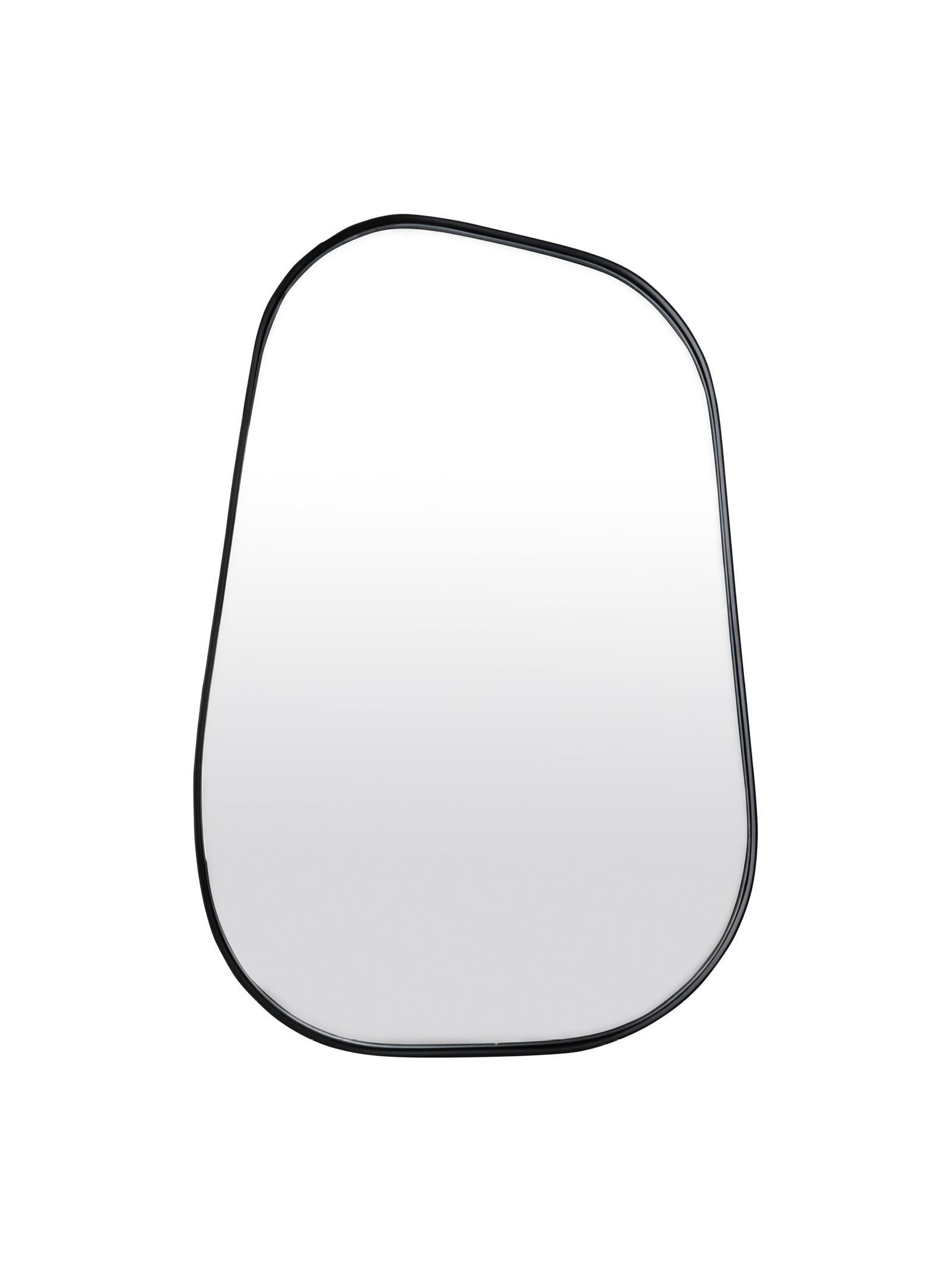 black organic shaped mirror a white background