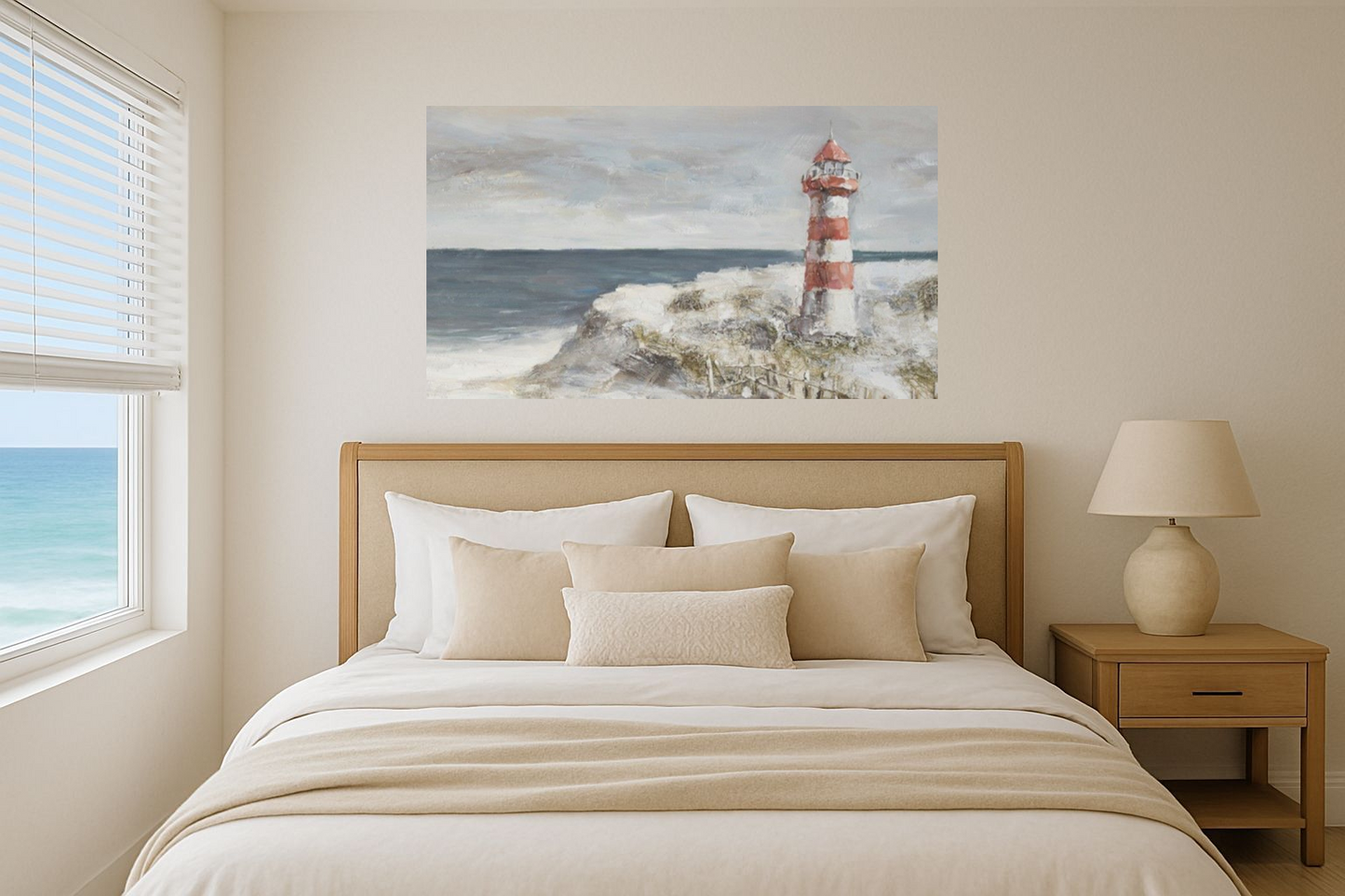 Oil on Canvas Beach Scene with Lighthouse – (900x1200mm) Nationwide Delivery