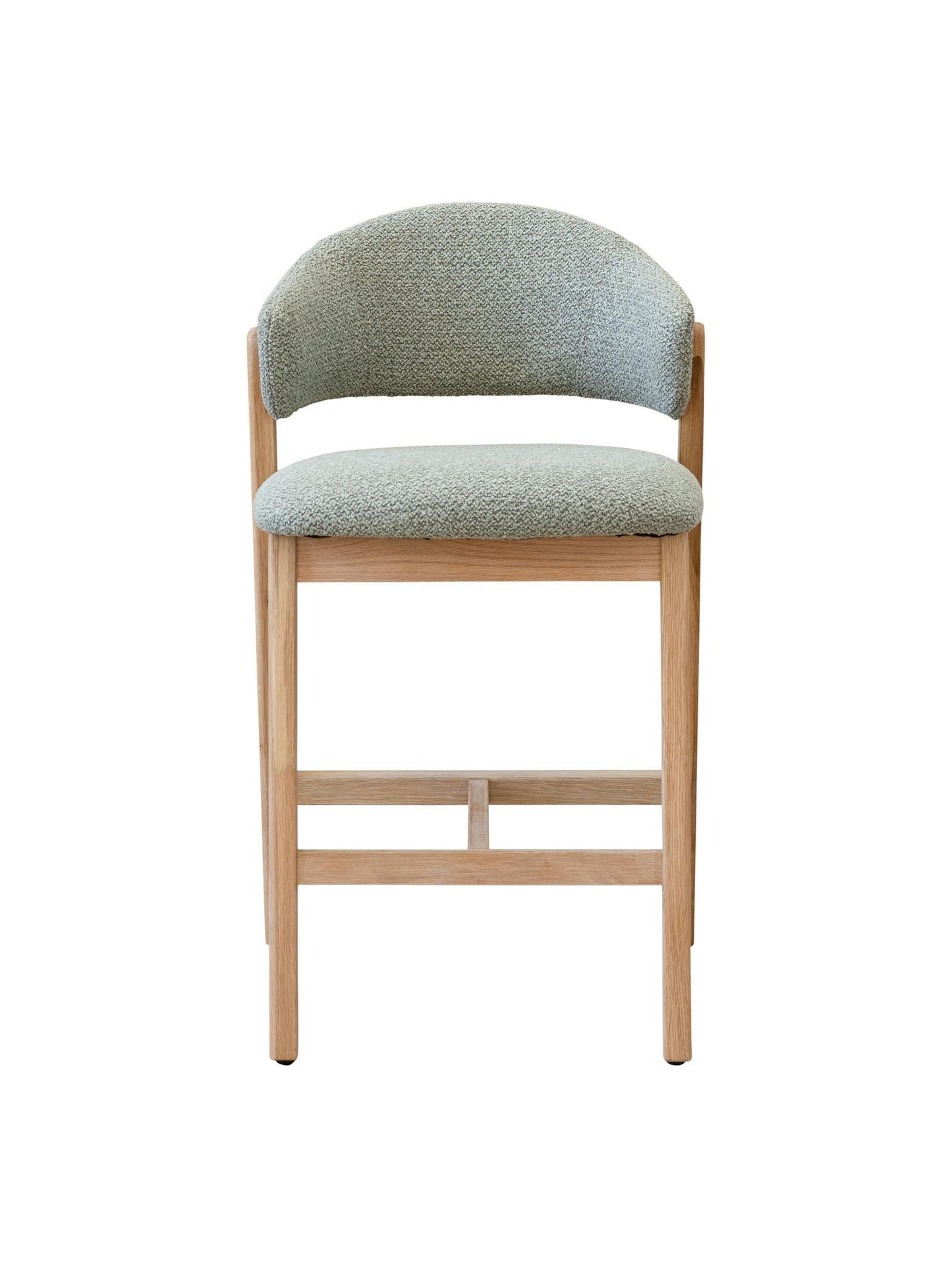 Counter stool with Sage cushioned seat and backrest on a white background