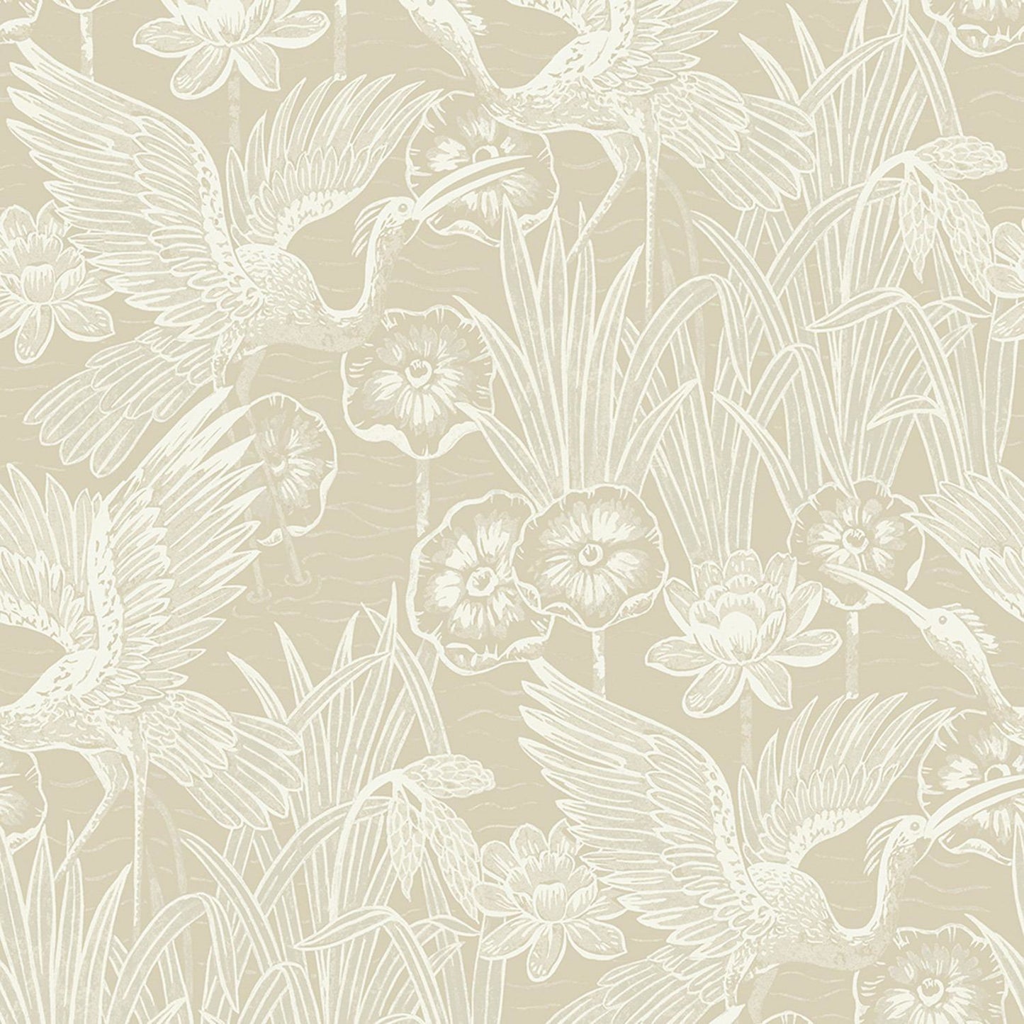 Pattern of birds and flowers on a beige background