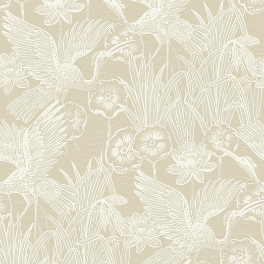 Pattern of birds and flowers on a beige background